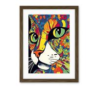 Artery8 Psychedelic Portrait Cat Acrylic Painting Close Up Vivid Mandala Patterns Artwork Framed Wall Art Print 18X24 Inch