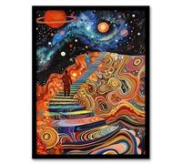 Artery8 Psychedelic Stairway to Heaven Trippy Space Living Room Artwork Framed Wall Art Print 18X24 Inch