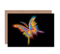 Artery8 Psychedelic Vibrant Neon Colourful Butterfly on Blank Card Artery8 Multicolor