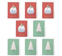 Artery8 Pudding and Tree Christmas Cards Set of 8 - A6 Size - Seasons Greetings Festive Pattern