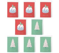 Artery8 Pudding and Tree Christmas Cards Set of 8 - A6 Size - Seasons Greetings Festive Pattern