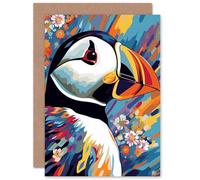 Artery8 Puffin and Flowers Vibrant Colourful Custom Greeting Card Personalised Message Inside for Wife Her Mum Sister Daughter Mom Gran Nan Birthday Thank You Congratulations