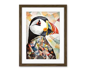 Artery8 Puffin Bird Abstract Portrait Folk Art Artwork Framed Wall Art Print 18X24 Inch