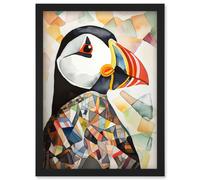 Artery8 Puffin Bird Abstract Portrait Folk Art Artwork Framed Wall Art Print A4 in Black Artery8 Black