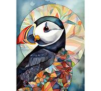 Artery8 Puffin Bird Portrait Folk Art Large Wall Art Poster Print Thick Paper 18X24 Inch