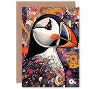 Artery8 Puffin Portrait Bird Lover Geometric Maximalist Wife Her Mum Sister Daughter Mom Gran Nan Birthday Thank You Congratulations Blank Art Greeting Card