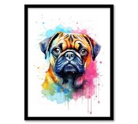 Artery8 Pug Lovers Gift Watercolour Pet Portrait Painting Artwork Artwork Framed Wall Art Print 18X24 Inch