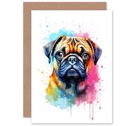 Artery8 Pug Lovers Gift Watercolour Pet Portrait Painting Artwork Greeting Card Artery8 Multicolor