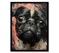 Artery8 Pug Portrait Oil Painting Artistic Dog Lover For Living Room Artwork Framed Wall Art Print 18X24 Inch