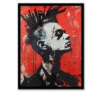 Punk Mohawk Modern Portrait Street Art Goth Framed Art Print Artery8 Red A4