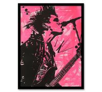 Artery8 Punk Music Singer Guitarist Modern Portrait Pink Framed Art Print | Size: A4 Artery8 Pink A4