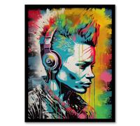 Artery8 Punk Music Vibrant Artwork Young Man With Headphones Portrait Artwork Framed Wall Art Print A4