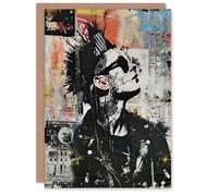 Artery8 Greeting Card Punk Portrait Street Art Mohawk Bold Anarchy Blank For Him Or Her Art Birthday Card