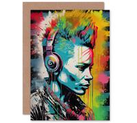 Artery8 Punk Rock Scene Music Vibrant Anarchy for Him or Her Man Woman Birthday Thank You Congratulations Blank Art Greeting Card