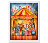 Puppet Theatre Stage End of Show Applause Modern Folk Art Watercolour Painting Artwork Framed Wall Art Print A4 Artery8 White One Size