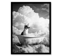 Artery8 Puppy Bathtub on Mountain Peak Surreal Dog Lover Living Room Artwork Framed Wall Art Print 18X24 Inch