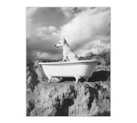 Artery8 Puppy in Bathtub Black White Surreal Dog Lover Bathroom Toilet Extra Large XL Wall Art Poster Print