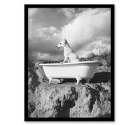 Artery8 Puppy In Bathtub Black White Surreal Dog Lover Wall Art Print - A4 Size