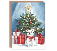 Artery8 Puppy Presents Decorated Tree Dog Lover Christmas Festive Xmas Card in Green Artery8 Green