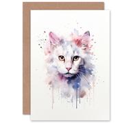 Artery8 Pure White Cat Lovers Gift Watercolour Pet Portrait Painting Artwork Greeting Card Artery8 Multicolor