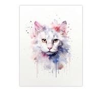Artery8 Pure White Cat Lovers Gift Watercolour Pet Portrait Painting Artwork Large Wall Art Poster Print Thick Paper 18X24 Inch