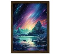 Artery8 Purple Aurora Borealis Dawn in Antarctica Oil Painting Blue Green Enchanting Arctic Ice Fantasy Landscape Artwork Framed Wall Art Print A4