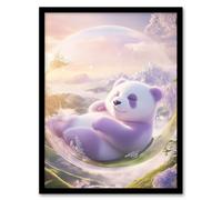 Purple Baby Panda Bear in Bubble Fantasy Art Framed Art Print Artery8 Purple A4