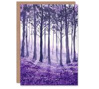Artery8 Purple Bluebell Forest Painting Trees Woodland Greeting Birthday Card Him Her All Blank