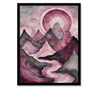 Artery8 Purple Fantasy Mountain Path Sunset Watercolour Framed Art Print in Pink | Size: W12" x H16" Artery8 Pink W12" x H16"