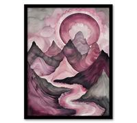 Artery8 Purple Fantasy Mountain Path Sunset Watercolour Living Room Artwork Framed Wall Art Print 18X24 Inch