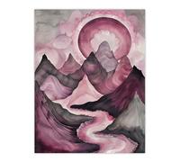 Artery8 Purple Fantasy Mountain Path Sunset Watercolour Living Room Extra Large XL Wall Art Poster Print