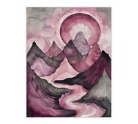 Artery8 Purple Fantasy Mountain Path Sunset Watercolour Wall Art Print in Pink | Size: W18" x H24" Artery8 Pink W18" x H24"