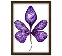 Wee Blue Coo Purple on White Money Tree Leaf Modern Simple Illustration Artwork Framed Wall Art Print A4