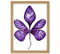 Wee Blue Coo Purple on White Money Tree Leaf Modern Simple Illustration Artwork Framed Wall Art Print A4