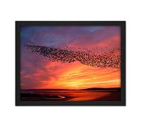 Artery8 Purple Orange Sunset Flock Birds Landscape Photo Artwork Framed Wall Art Print 18X24 Inch