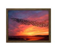 Artery8 Purple Orange Sunset Flock Birds Landscape Photo Artwork Framed Wall Art Print 18X24 Inch