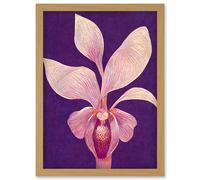 Artery8 Purple Orchid Plum Pink Artwork Framed Wall Art Print A4 in Light Oak Artery8 Light Oak