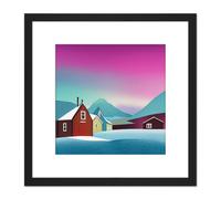 Artery8 Purple Sky Northern Lights Sweden Snow Mountain Lake Vibrant Sky Square Wooden Framed Wall Art Print Picture 8X8 Inch in Black Artery8 Black