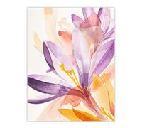 Artery8 Purple Yellow Crocus Flowers Watercolour Light Living Room Large Wall Art Poster Print Thick Paper 18X24 Inch