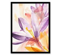 Artery8 Purple Yellow Crocus Flowers Watercolour Light Wall Art Print - A4 Size