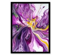 Artery8 Purple Yellow Modern Liquid Paint Painting Wall Art Print - A4 Size