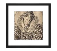 Artery8 Queboorn Queen Elizabeth England Engraving 8X8 Inch Square Wooden Framed Wall Art Print Picture with Mount