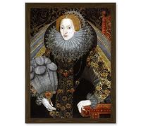 Queen Elizabeth I England Portrait Painting Royal Historic Artwork Framed Wall Art Print A4 Artery8 Brown One Size