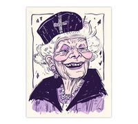 Artery8 Queen Victoria Deck Card Cartoon Caricature Wall Art Print in Purple | Size: W18" x H24" Artery8 Purple W18" x H24"