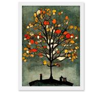 Artery8 Quirky Abstract Autumn Tree Artwork Framed Wall Art Print A4 in White Artery8 White