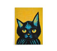 Artery8 Quirky Black Cat Canvas Wall Art Print in Yellow | Size: W12" x H16" Artery8 Yellow W12" x H16"