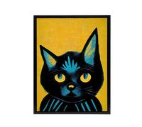 Artery8 Quirky Black Cat Framed Canvas Wall Art Print in Yellow | Size: W12" x H16" Artery8 Yellow W12" x H16"