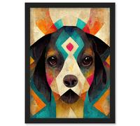 Quirky Boho Abstract Modern Shaman Guru Dog Artwork Framed Wall Art Print A4 Artery8 Black One Size