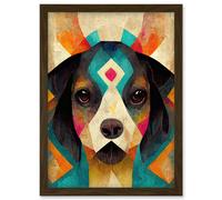 Quirky Boho Abstract Modern Shaman Guru Dog Artwork Framed Wall Art Print A4 Artery8 Brown One Size
