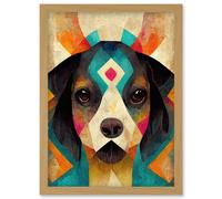 Quirky Boho Abstract Modern Shaman Guru Dog Artwork Framed Wall Art Print A4 Artery8 Light Oak One Size
